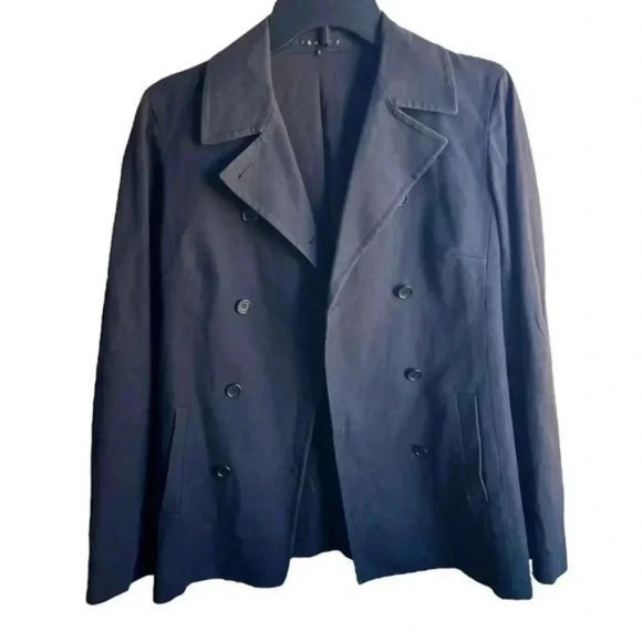 Theory Classic Black Cotton Blend Double Breasted Prescott Peacoat Small - Picture 1 of 7